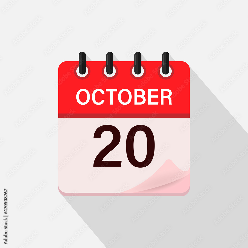October 20, Calendar icon with shadow. Day, month. Flat vector illustration. October 20, Calendar icon with shadow. Day, month. Flat vector illustration.