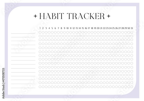 Modern collection of habit tracker daily weekly monthly planner printable template with blue background. Collection of note paper, to do list, stickers templates. Blank white notebook page A4.