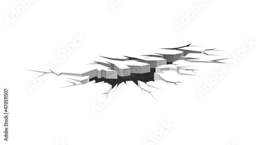 Black ground crack with hole destruction effect. Fractures on surface vector illustration