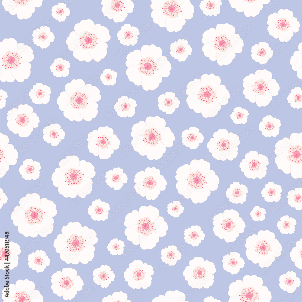 Sakura flower seamless pattern. Cute little flowers vector illustration. Japan spring holidays. Print for fabric, paper, stationery, card, textile