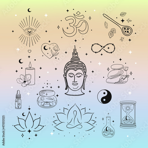 Yoga Esoteric Abstract Logo Designs. Buddha, Lotus