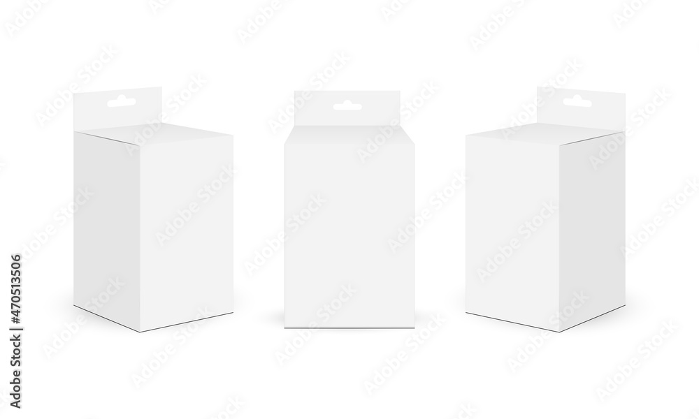 Set of Rectangular Paper Packaging Boxes with Hang Tabs, Isolated on White Background. Vector Illustration Set of Rectangular Paper Packaging Boxes with Hang Tabs, Isolated on White Background. Vector Illustration