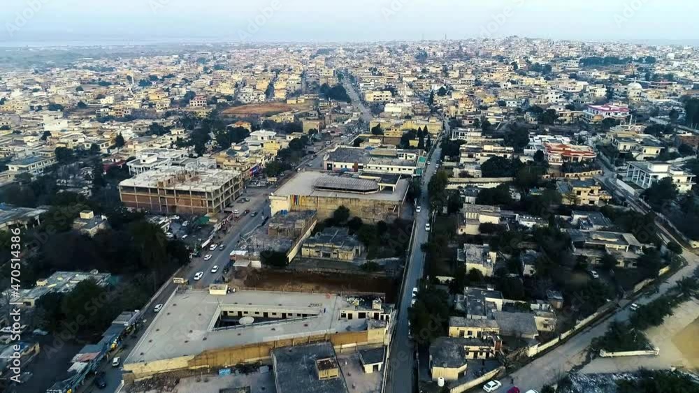 aerial view of mirpur city which is also called Mini London alongwith road and numerous buildings and roundabout aerial view of mirpur city which is also called Mini London alongwith road and numerous buildings and roundabout