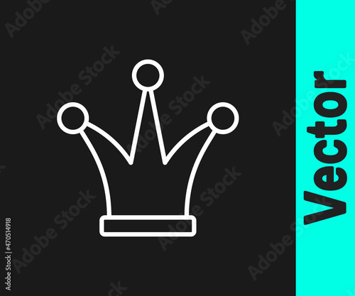 White line Joker playing card icon isolated on black background. Jester hat with bells. Casino gambling. Vector