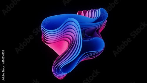 Abstract colorful waves 3d illustration. Wavy geometric shape background.