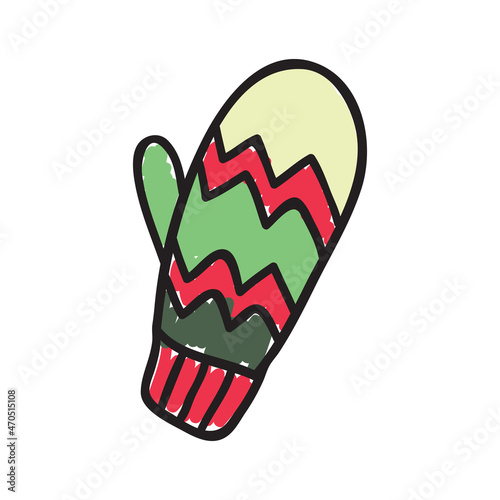 Wintery warm knitted mitten, vector illustration.
