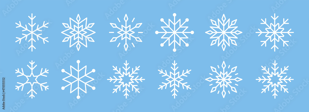 Snowflake icon collection. Snow winter set of elements. Snowflakes template.  Cristmas snowflake icon collection. Stock vector