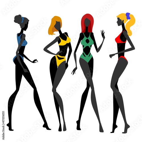 Attractive female silhouettes in bikinis. Isolated vector illustration.