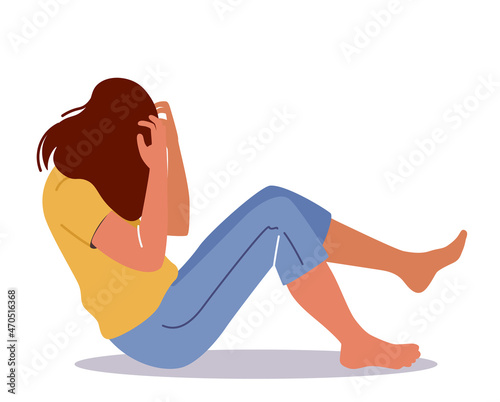 Woman Protecting from Beatings, Domestic Violence, Afraid of Something. Girl Character Covering Face with Hands