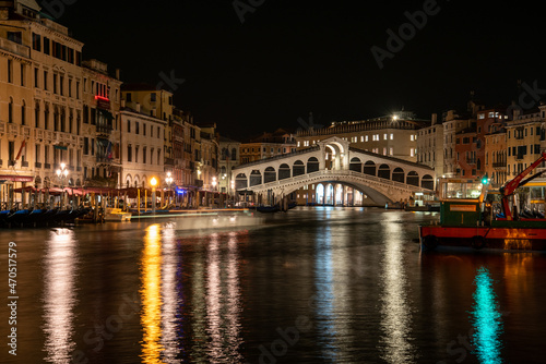 Rialto Bridge from Canal Grande at Night  Venice