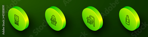 Set Isometric line Water cooler, Fire hydrant, Shower head and Bottle of water icon. Vector