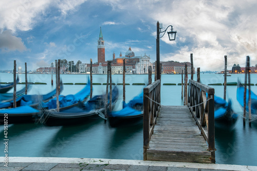 Moored Gondolas during High Tide at the St Marks Square in the Early Evening, Venice