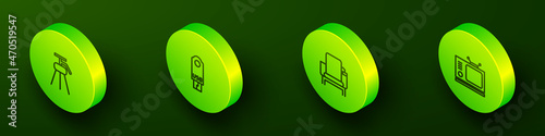 Set Isometric line Tripod, USB flash drive, Cinema chair and Retro tv icon. Vector