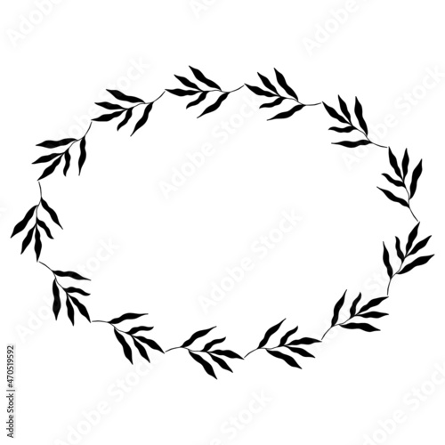 oval shaped black frame made of plants on white isolated background