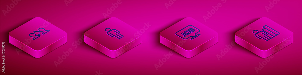 Set Isometric line Project team base, User of man, Speech bubble with job and Productive human icon. Vector Set Isometric line Project team base, User of man, Speech bubble with job and Productive human icon. Vector