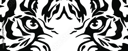Eyes Tiger. Angry tiger cut svg file. Black and white vector of a tiger head. Angry tiger head sport mascot logo on a white background. Vector illustration. T-shirt design. Vinyl Decal Plotter