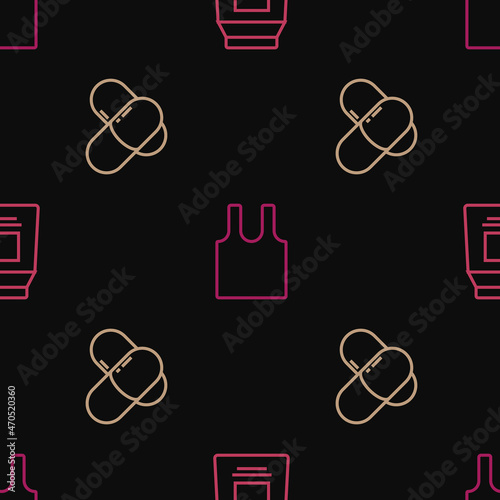 Set line Sports nutrition, and Sleeveless T-shirt on seamless pattern. Vector