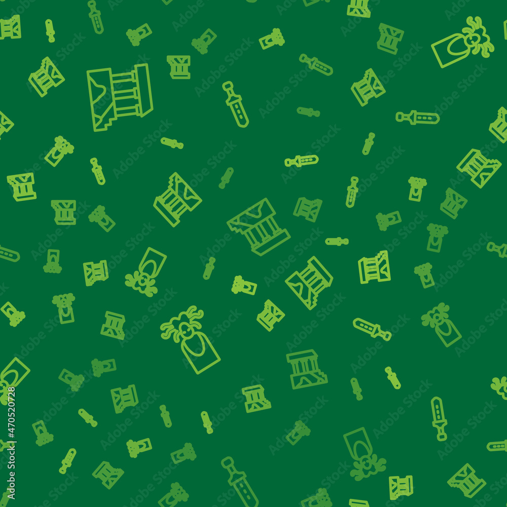 Set line Parthenon, Medusa Gorgon and Medieval sword on seamless pattern. Vector Set line Parthenon, Medusa Gorgon and Medieval sword on seamless pattern. Vector