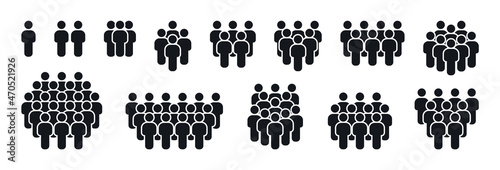 Set of people icons. Group of people. Crowd signs. Person symbol. Community signs. Team, company, citizens and social community. Vector illustration.