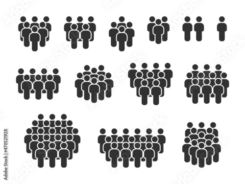 Set of people icons. Group of people. Crowd signs. Person symbol. Community signs. Team, company, citizens and social community. Vector illustration.