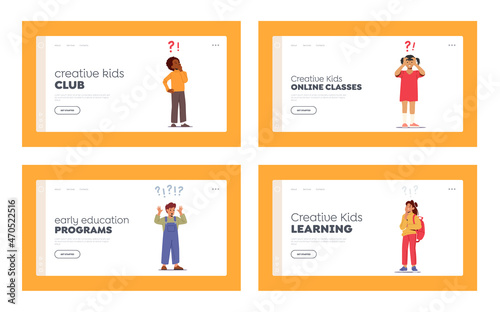 Creative Kids Curiosity Landing Page Template. Children Asking, Searching Information, Students Characters Searching Idea