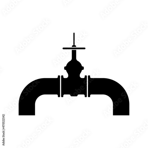 Pipeline icon. Pipe with valve. Black silhouette. Side view. Vector simple flat graphic illustration. The isolated object on a white background. Isolate.