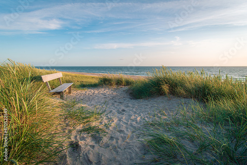 Bench in the sunshine at the west coast of Denmark. High quality photo photo