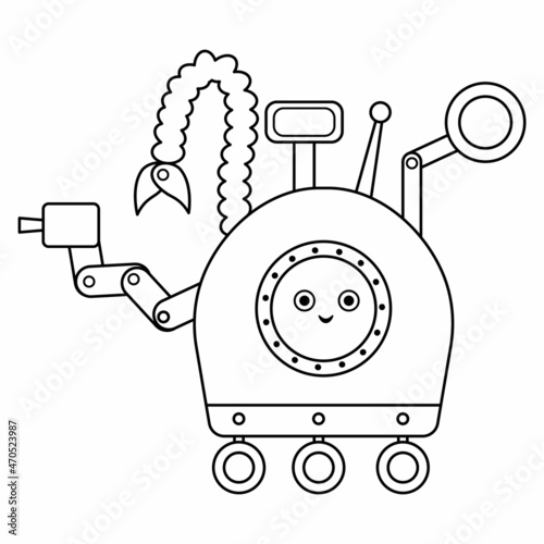 Vector black and white rover illustration for children. Outline smiling technics icon isolated on white background. Space exploration coloring page  .