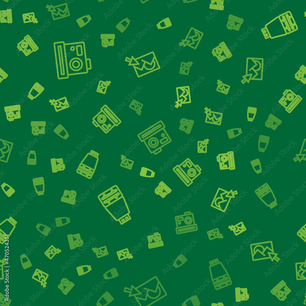 Set line Photo camera, flash and retouching on seamless pattern. Vector Set line Photo camera, flash and retouching on seamless pattern. Vector