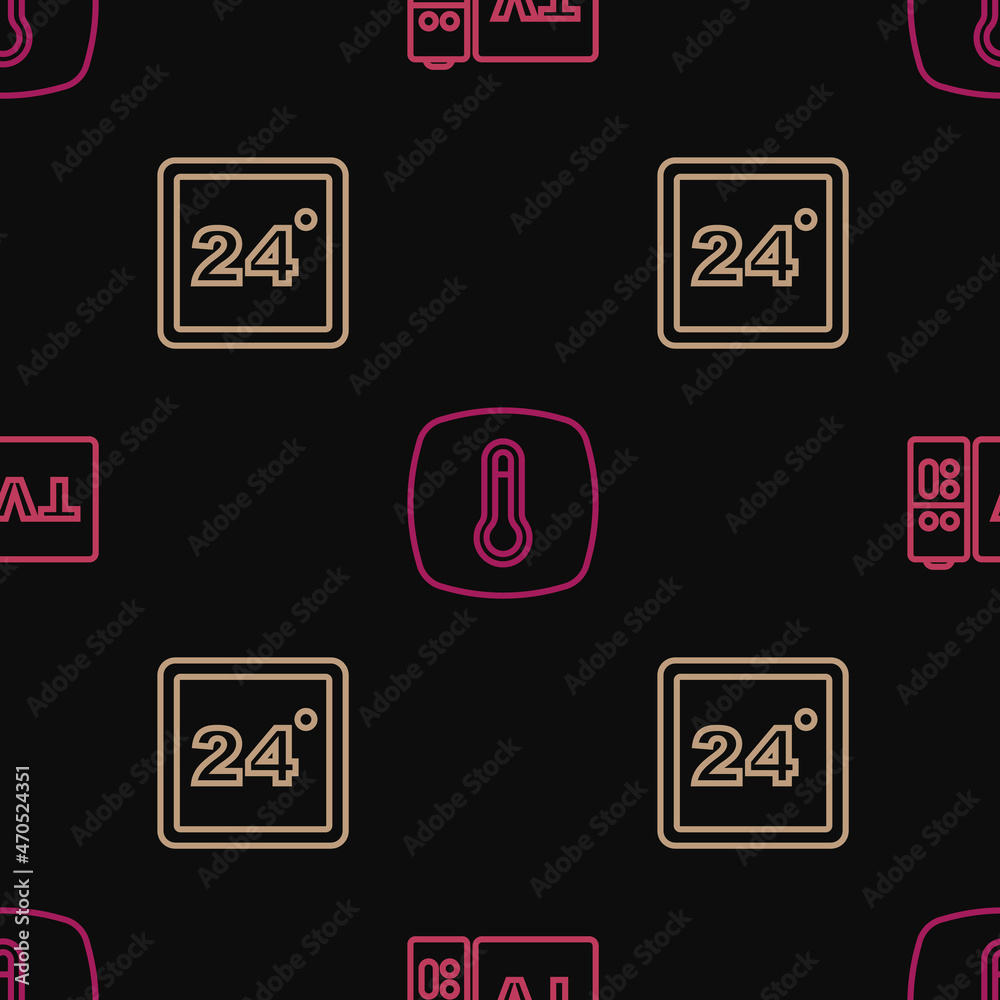 Set line Multimedia and TV box receiver, Thermostat and on seamless pattern. Vector Set line Multimedia and TV box receiver, Thermostat and on seamless pattern. Vector