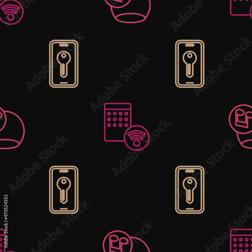 Set line Voice assistant, Smart key and Air humidifier on seamless pattern. Vector