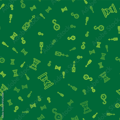 Set line Laser distance measurer, Old hourglass with sand and Hand scale spring mechanical on seamless pattern. Vector