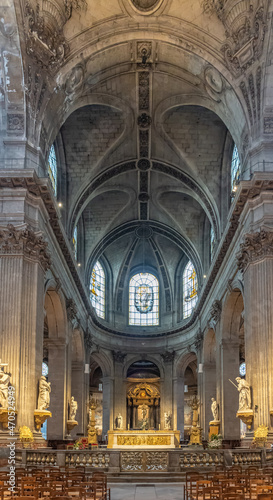 Paris, France - 11 13 2021: Saint-Germain-des-Pres district. View inside Saint-Sulpice Church