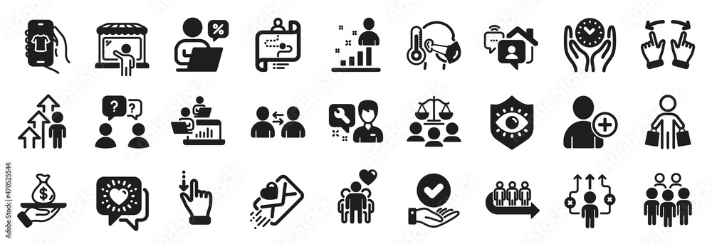 Set of People icons, such as Employee result, Journey path, Move gesture icons. Touchscreen gesture, Shop app, Teamwork signs. Friendship, Teamwork questions, Group people. Repairman, Loan. Vector Set of People icons, such as Employee result, Journey path, Move gesture icons. Touchscreen gesture, Shop app, Teamwork signs. Friendship, Teamwork questions, Group people. Repairman, Loan. Vector