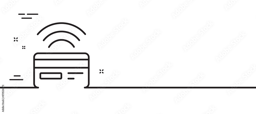 Contactless payment line icon. Credit card sign. Cashless purchases symbol. Minimal line illustration background. Contactless payment line icon pattern banner. White web template concept. Vector Contactless payment line icon. Credit card sign. Cashless purchases symbol. Minimal line illustration background. Contactless payment line icon pattern banner. White web template concept. Vector