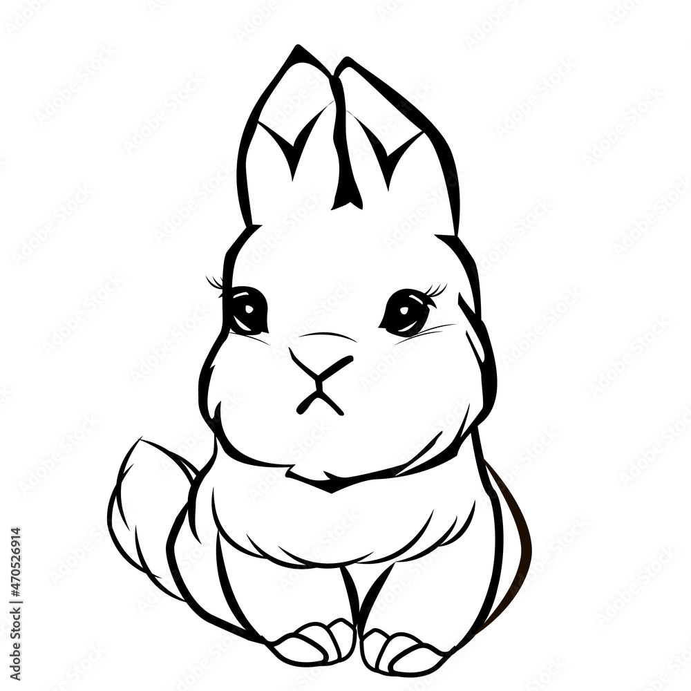 Fototapeta premium Doodle Bunny on white background. Happy celebration. Vector silhouette. Bunny ears vector illustration. Spring season. Nature background.