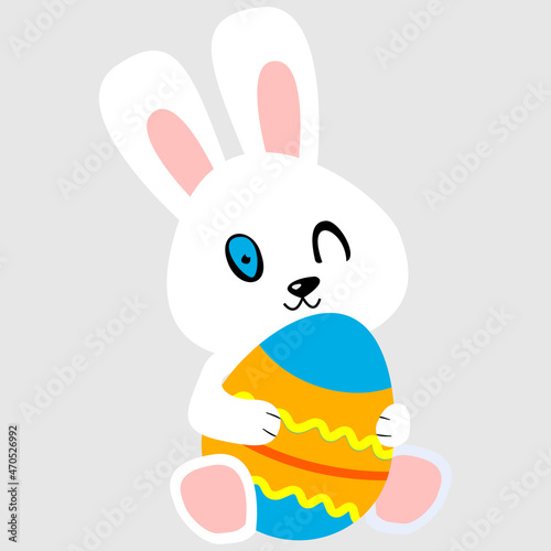 Icon for celebration decoration design. Easter bunny with rainbow egg vector illustration. Spring season.
