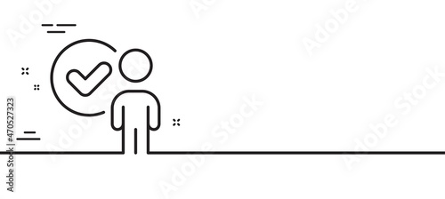 Verification person line icon. Accepted man sign. Approved symbol. Minimal line illustration background. Verification person line icon pattern banner. White web template concept. Vector