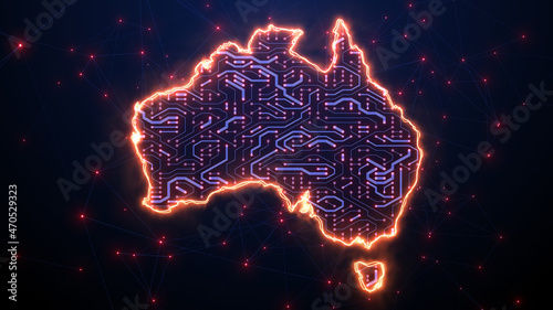 Australia global communication technology of internet of things IOT big data network - 3D Illustration rendering