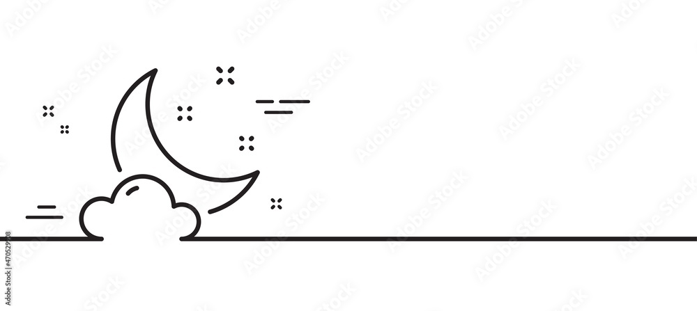 Night weather line icon. Moon with cloud sign. Sleep symbol. Minimal line illustration background. Night weather line icon pattern banner. White web template concept. Vector Night weather line icon. Moon with cloud sign. Sleep symbol. Minimal line illustration background. Night weather line icon pattern banner. White web template concept. Vector