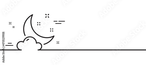 Night weather line icon. Moon with cloud sign. Sleep symbol. Minimal line illustration background. Night weather line icon pattern banner. White web template concept. Vector