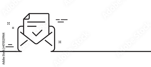 Approved mail line icon. Accepted or confirmed sign. Document symbol. Minimal line illustration background. Approved mail line icon pattern banner. White web template concept. Vector