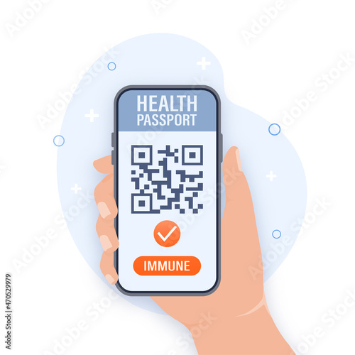 Mobile phone with immune digital health passport for covid-19. Green icon. Isometric concept. Covid pcr test vector icon. Vector isometric illustration.