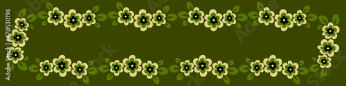 Illustration on a sheet of 4x1 format - stylized flowers with leaves - graphics. Banner for text, gift