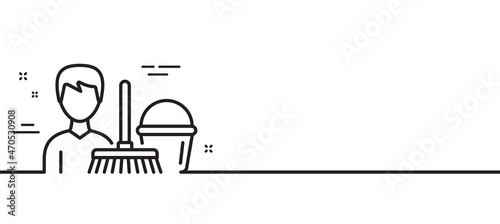 Cleaning service line icon. Bucket with mop symbol. Washing Housekeeping equipment sign. Minimal line illustration background. Cleaning service line icon pattern banner. Vector