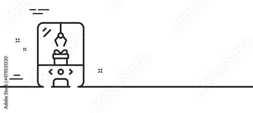 Crane claw machine line icon. Amusement park sign. Carousels symbol. Minimal line illustration background. Crane claw machine line icon pattern banner. White web template concept. Vector