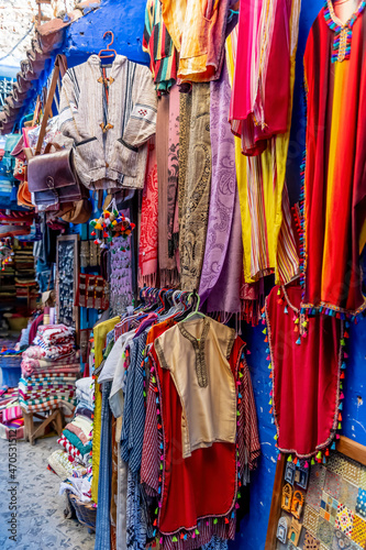 Colorful Moroccan Handmade Souvenirs In Blue City Chefchaouen, Morocco, Africa.