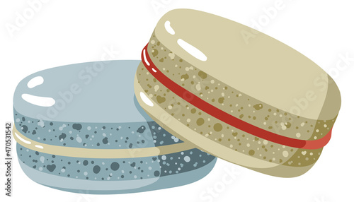 Minimalistic illustration of two red and beige macaroons