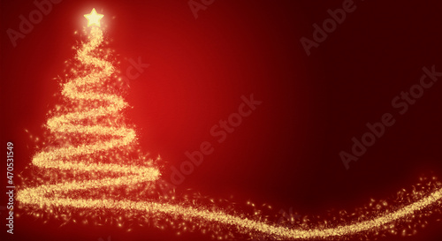 Árbol de navidad dorado en fondo rojo.