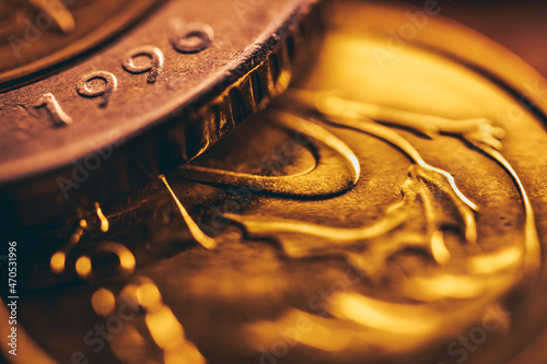 Tableau sur toile Macro View of Polish coins.